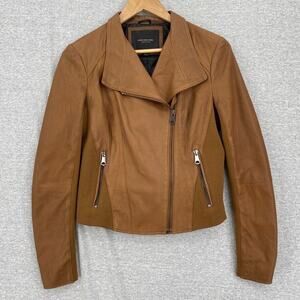 Marc New York Felix Jacket Womens Small Brown Leather Moto Full Zip Pockets